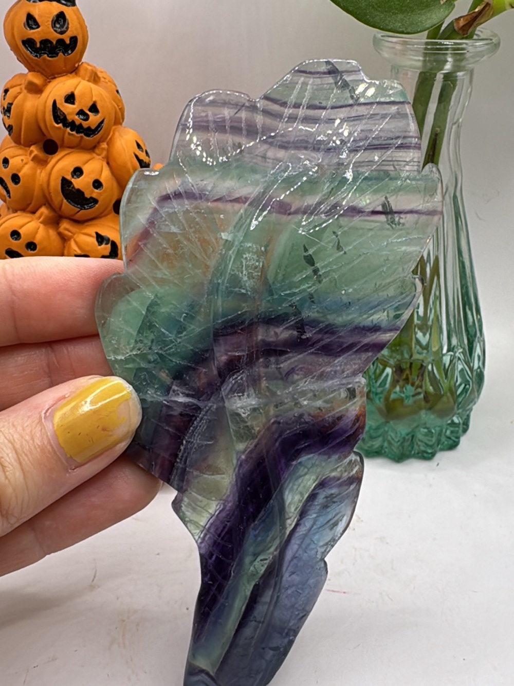 Hand-Carved Fluorite Wing Accent - Green & Purple